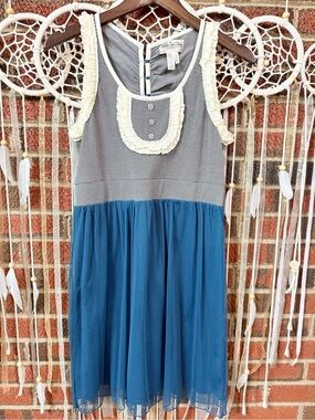 Matilda Jane Good Hart Under the stars Cher Teal Blue DressCream Ruffle Trim